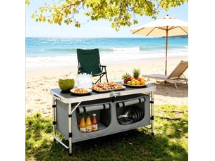 Table de jardin pliante 120 x 47 cm en aluminium, hauteur réglable avec sac de rangement suspendu bicolore
