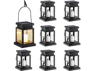 8 lampes solaires suspendues extérieures avec effet bougie led, lumière blanc chaud pour jardin, terrasse, pelouse et arbre