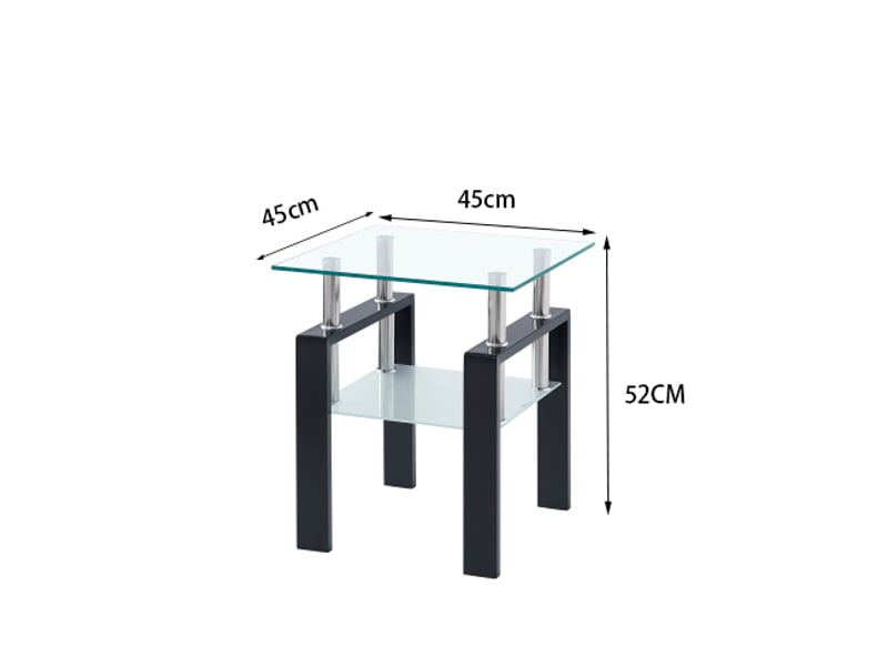  Lot de 2 tables d'appoint 45x45x52 cm en verre trempé transparent, pieds noirs  - Conforama C