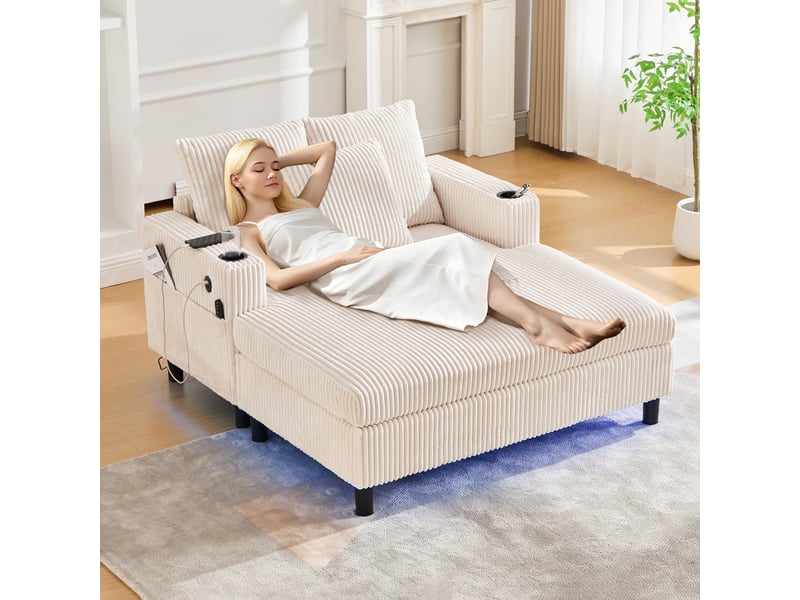  Chaise longue, fauteuil lounge; porte-gobelets, port usb, éclairage led  - Conforama D