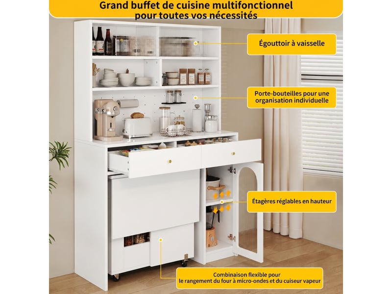 Meuble de cuisine avec 2 tiroirs muvano, blanc, plan de travail et rangements hauts, 120 × 45 × 180 cm - Conforama R