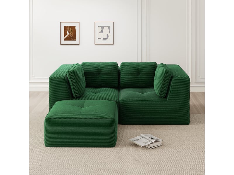 Canapé d’angle modulable 2 places velours côtelé vert – 208 x 177 x 69 cm Fay Lum - Conforama B