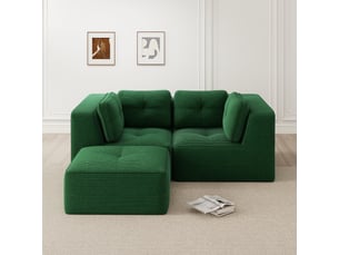 Canapé d’angle modulable 2 places velours côtelé vert – 208 x 177 x 69 cm