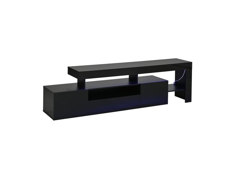  Meuble tv noir avec led, 3 portes abattantes, façade brillante, téléviseur 85 pouces maximum  - Conforama D