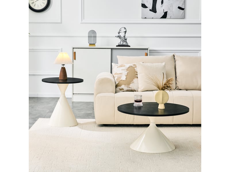  Tables basses gigognes à 2 pièces avec forme conique, plateau effet bois noir, pour salon et bureau  - Conforama E