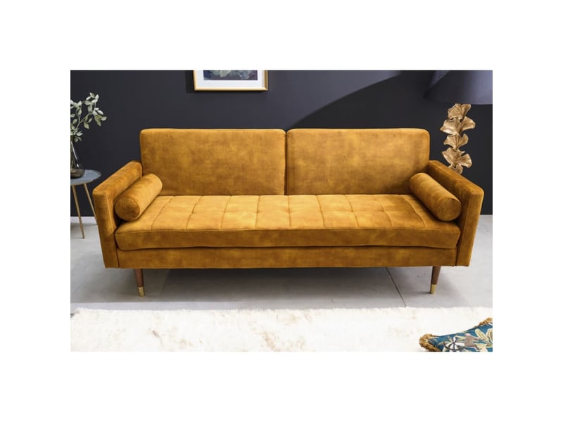 Canapé droit atelia jaune moutarde convertible – canapé-lit design en velours avec structure en bois massif - Conforama D