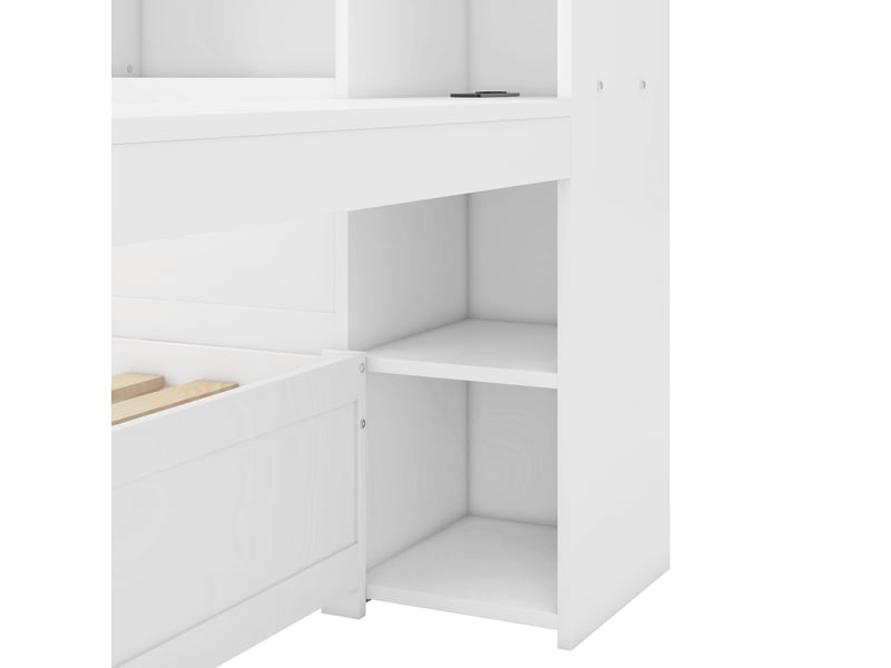  Lit banquette 90x200 blanc avec bureau intégré, tiroirs et prises usb  - Conforama W