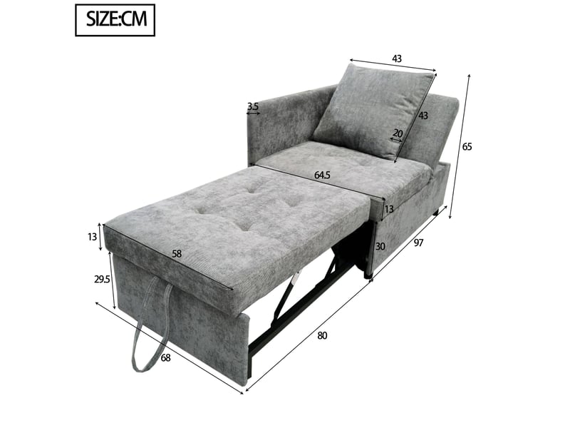  Canapé convertible modenvie 3 en 1 gris en tissu de lin dossier réglable 177 x 68 x 65 cm  - Conforama C
