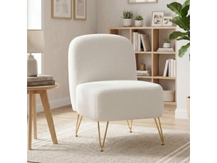 Fauteuil d'appoint en tissu bouclette blanc et métal 54x72,5x78 cm