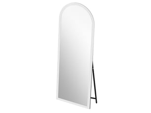 Miroir sur pied 160x50 cm – blanc – cadre en bois, support métal inclinable et image claire sans déformation visible