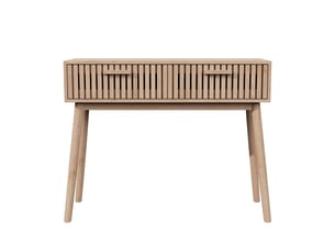 Console d'entrée 2 tiroirs style scandinave - 100 x 35 x 80 cm-chêne clair - table de couloir avec façades à lattes et pieds en bois massif