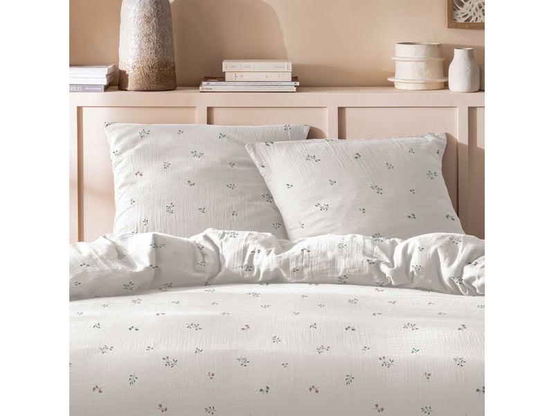  Parure de lit imprimée en gaze de coton, fleurettes 240x220+2x65x65cm  - Conforama D