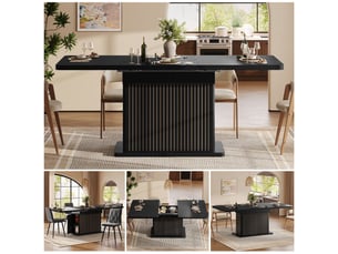 Table extensible noire mate avec rangement, 120 à 160 cm