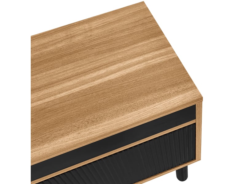  Meuble tv 170 cm noir et bois avec 4 portes rayées et pieds en bois massif  - Conforama E