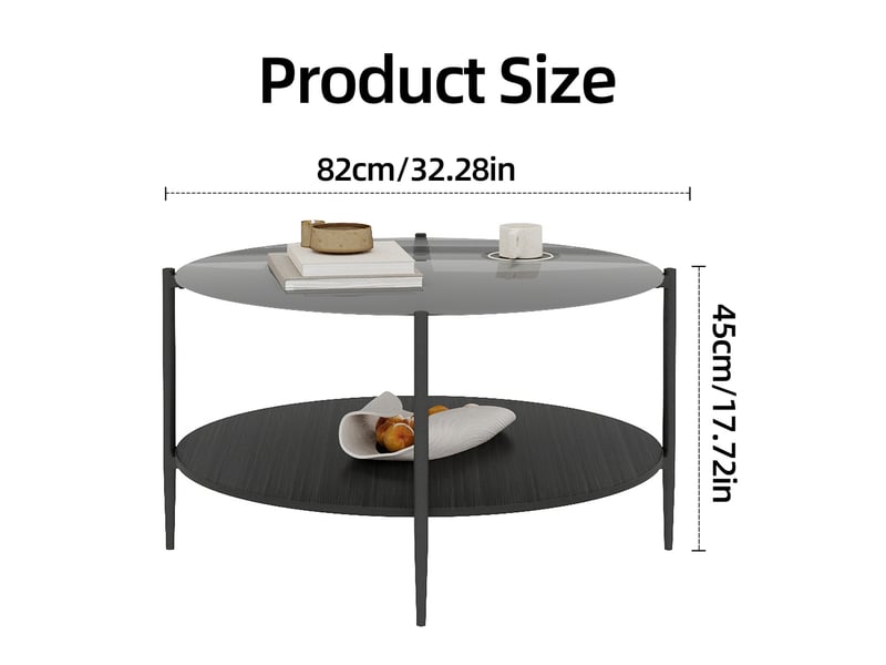 Table basse à deux niveaux en verre trempé noir et bois noir - Conforama E