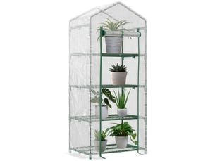 Serre jardin 4 étagères, pe 140 gm², acier, plantesfleurspots, balconterrasse, 70x50x160 cm, blanche.