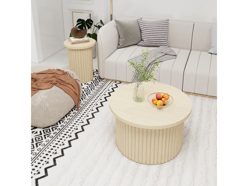 Lot de 2 tables basses rondes aspect bois naturel  - Conforama B
