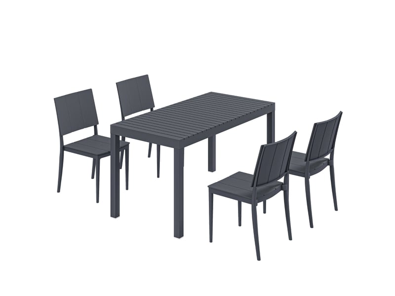  Salon de jardin,141,5x70,5x74,5 cm,5 pièces avec table,métal,gris foncé  - Conforama A