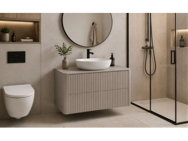 Plan de travail linea 100 cm cachemire mat pour meuble de salle de bain avec angles arrondis - Conforama B