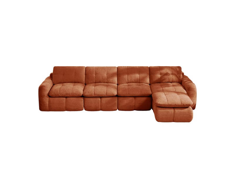 Canapé d'angle en l 4 places sans cadre, canapé modulaire, housse chenille orange, sans montage, 1 pouf pour salon et appartements - Conforama A