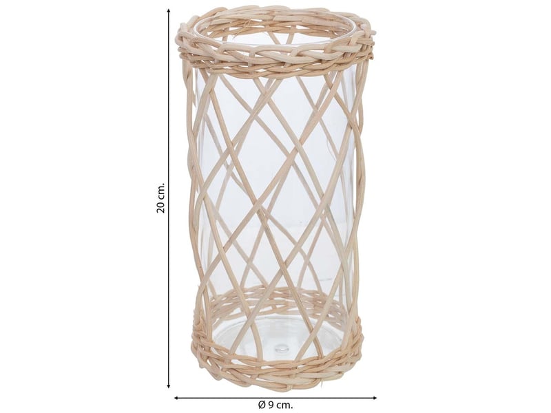  Bougeoir en verre doublé de fibres naturelles brunes, d9 x 20 h cm  - Conforama C