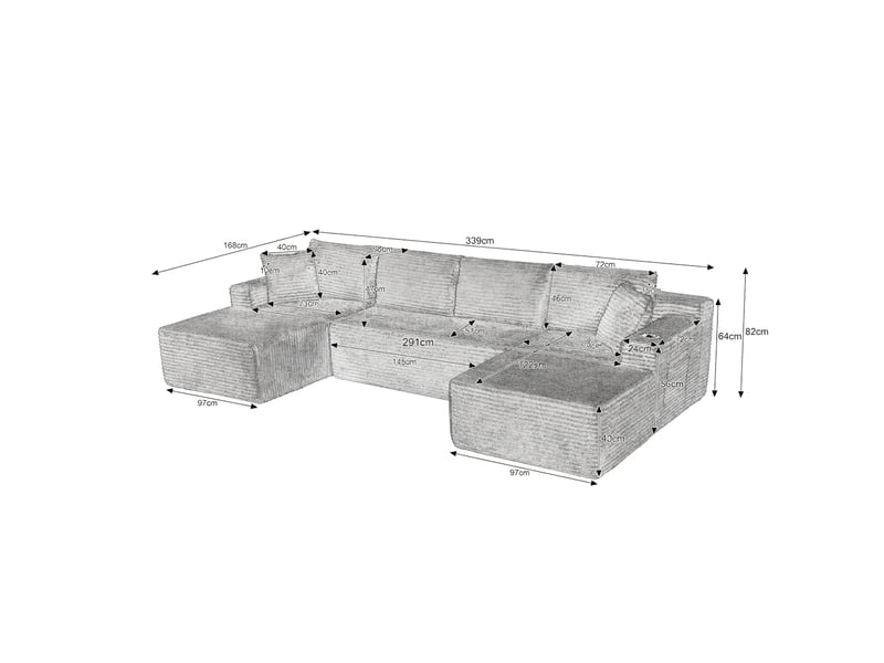 Canapé modulable en u 6 places sans armature en velours côtelé vert - Conforama D