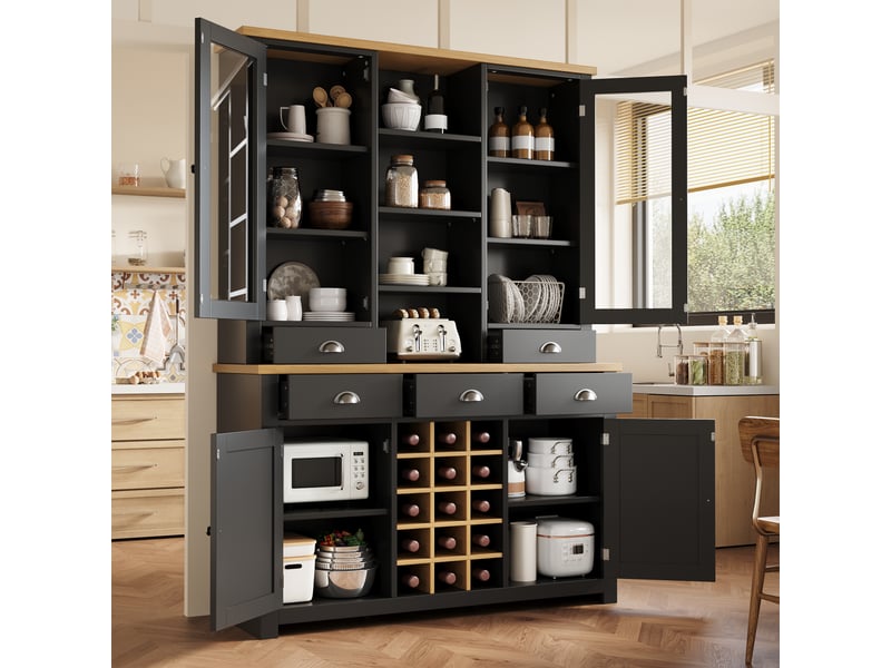  Meuble de cuisine muvano, armoire de cuisine avec porte vitrée, noir, 120 × 40 × 185 cm  - Conforama C