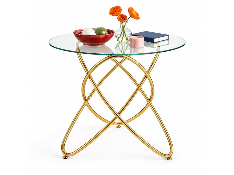  Table de salle à manger en verre avec pieds en métal doré, surface facile à nettoyer  - Conforama A