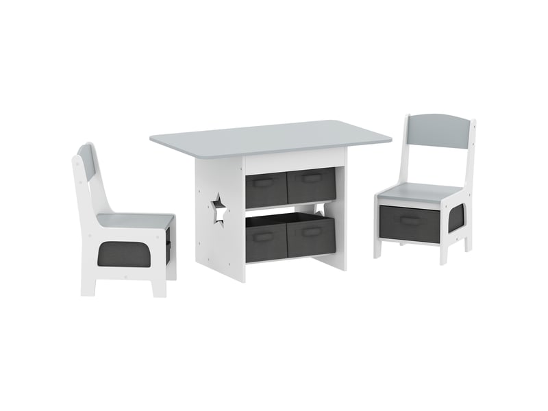 Ensemble table et 2 chaises enfant avec 6 tiroirs amovibles, pour fille garçon 3-8 ans, gris - Conforama B