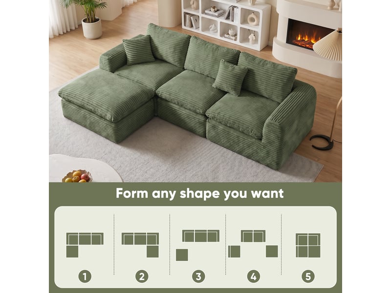  Canapé modulaire 3-en-1 en velours côtelé résistant aux taches, 3 modules combinables en l, droit ou lit d'appoint, sans montage.  - Conforama D