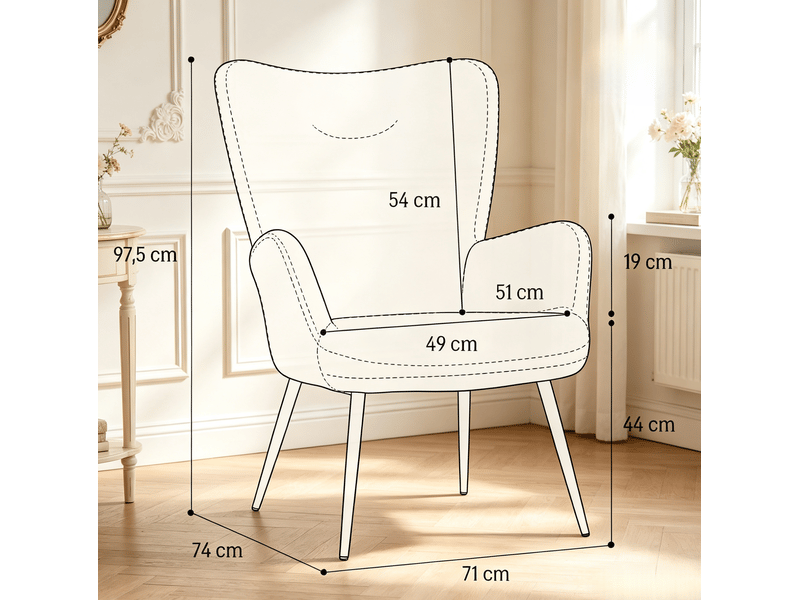 Fauteuil à dossier haut et accoudoirs intégrés en tissu bouclette beige - Conforama E