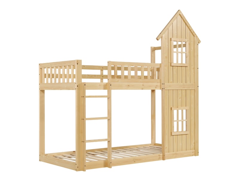  Lit superposé 90 × 200 cm forme maison avec escalier 3 marches, pinmdf, naturel IKSETERA TRADING LTD - Conforama R