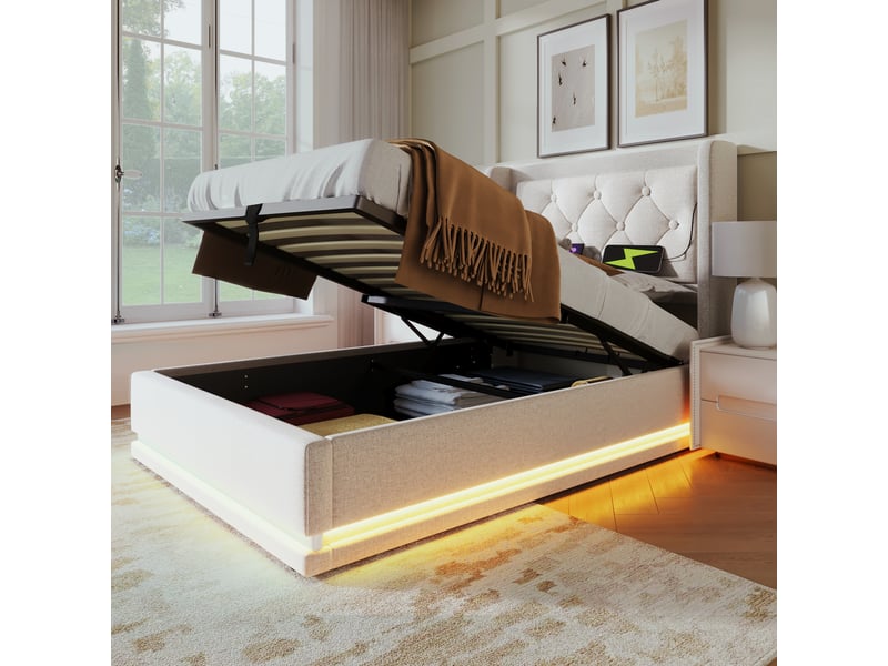  Lit en coton beige 90 x 200 cm  - Conforama D