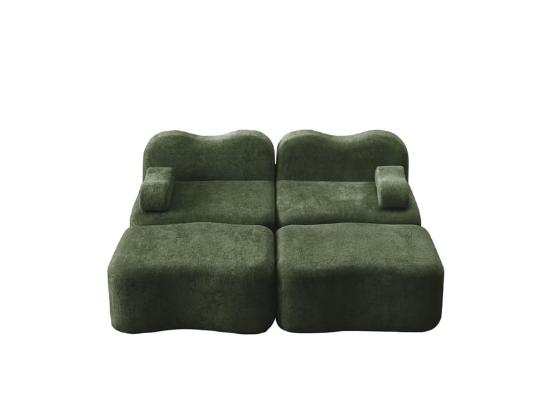 Canapé modulaire avec ottomans, assise profonde et soutien ergonomique en velours vert - Conforama A