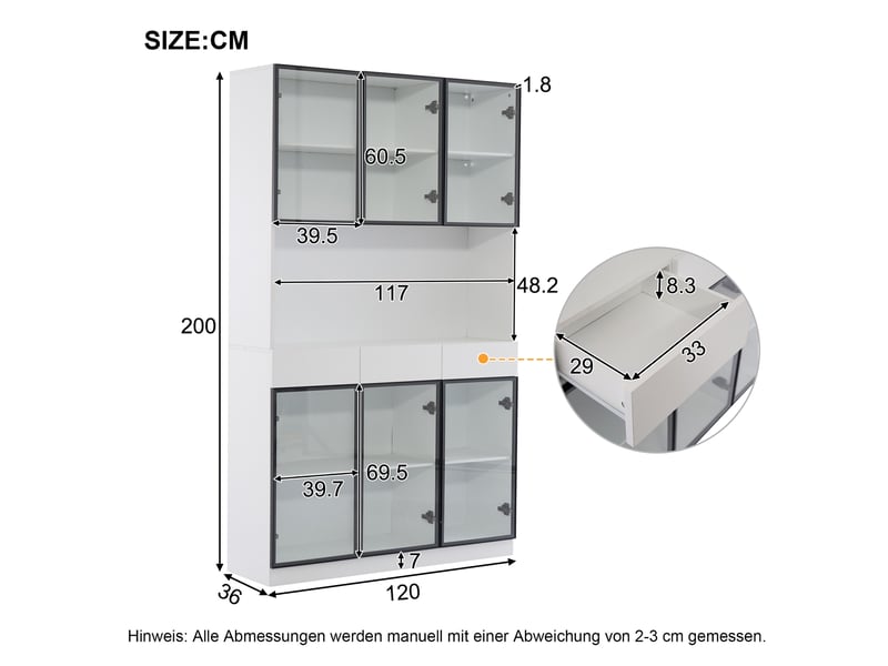 Vitrine blanche 200 cm avec éclairage led, meuble de rangement, bibliothèque, cadre de porte noir, salon et bureau - Conforama C