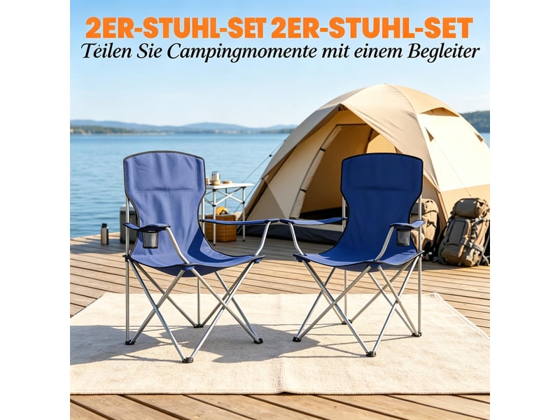 Lot de 2 chaises de camping pliantes avec haut dossier, porte-gobelet et sac - Conforama E