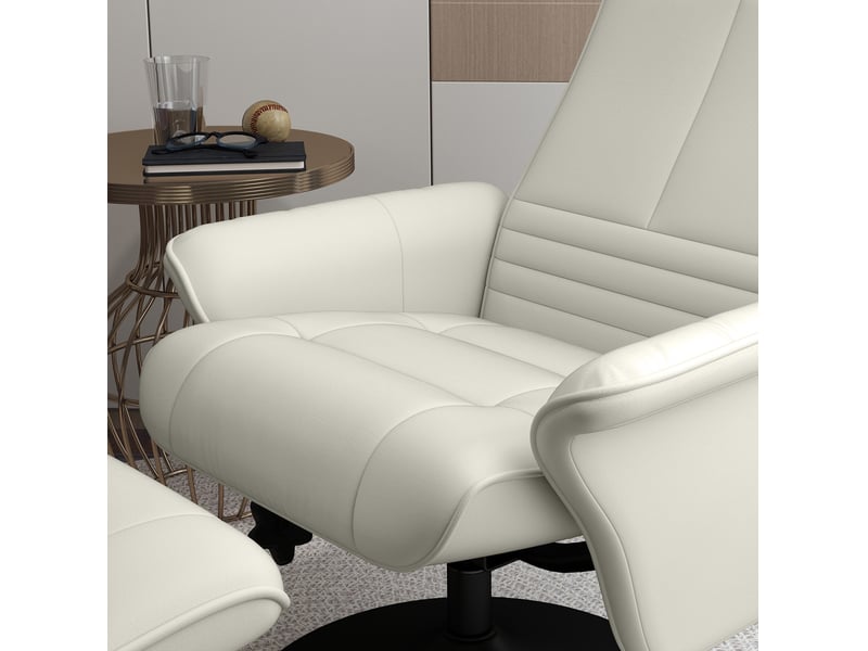  Fauteuil relax pivotant avec repose-pieds 69x71x104 cm – blanc crème – inclinable 135°, rotation 360°  - Conforama E