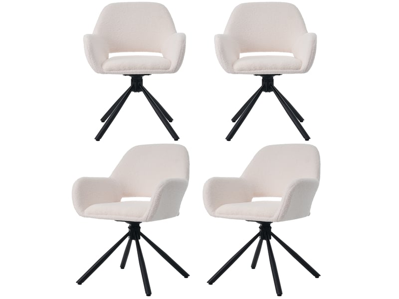  Chaise de salle à manger lot de 4, 60x60x80 cm, design épuré, chaise rotative avec accoudoirs, sherpa, blanc  - Conforama A