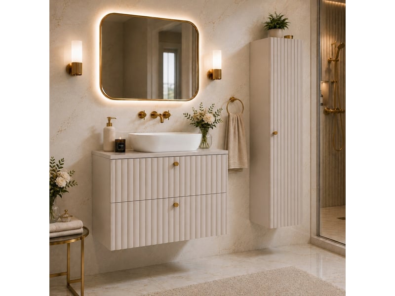  Meuble colonne suspendu de salle de bain bello cachemire 35 × 136 cm  - Conforama B