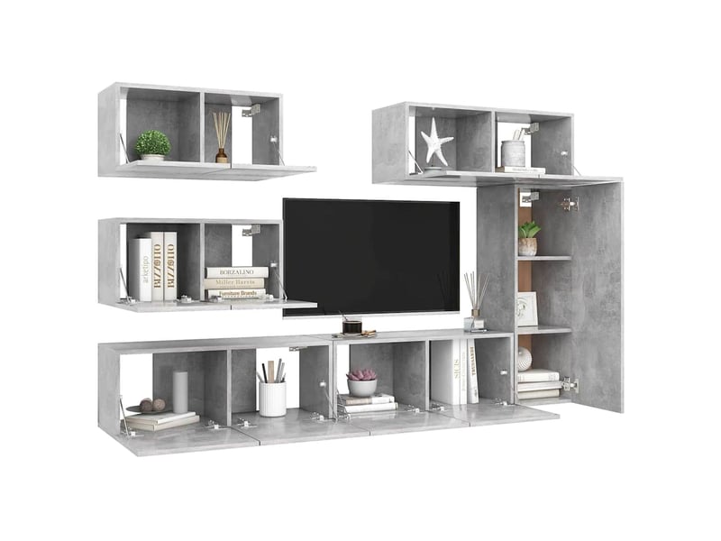  Ensemble de meubles tv 6 pcs gris béton bois d'ingénierie shl74937  - Conforama C