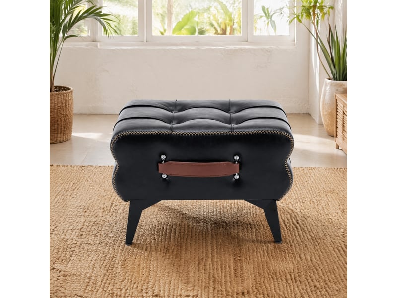 Pouf multifonction avec poignée et patins antidérapants, pieds en acier, simili cuir noir 43 × 33 × 30 cm - Conforama C