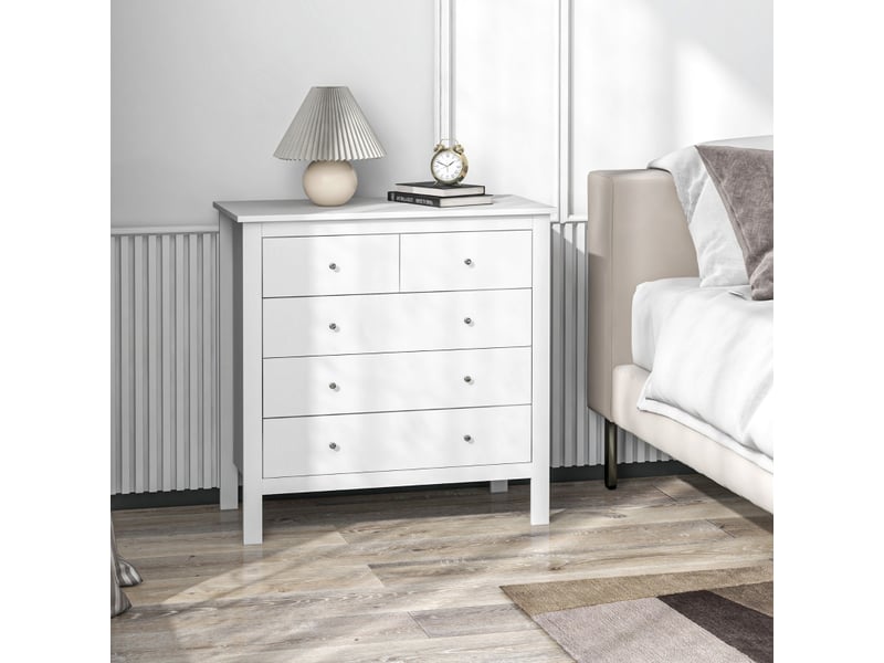 Commode blanche 79 cm - 5 tiroirs, ouverture silencieuse, anti-basculement, design contemporain  - Conforama B