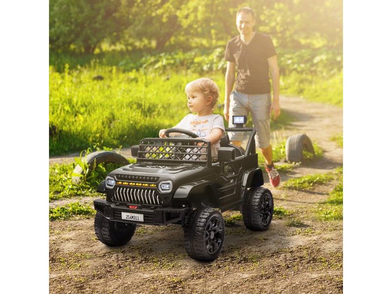  Voiture électrique pour enfants avec batterie 12v, télécommande, vitesse réglable, port usb, phares, klaxon, noire  - Conforama C