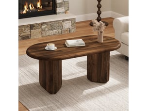 Table basse ovale en mdf bois foncé 99 x 50 x 40 cm, stable jusqu'à 40 kg, design moderne pour salon