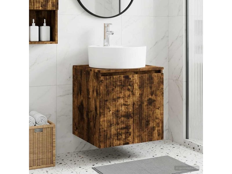  Vanité de lavabo mural, meuble de rangement chêne fumé 49.5x44.5x65 cm shl5636  - Conforama B
