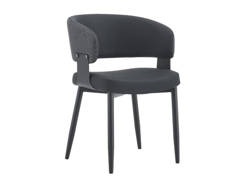 Chaises de salle à manger mid-century – lot 2, fauteuils tonneau rétro, dossier motif, cuir synthétique, pieds robustes - Conforama A