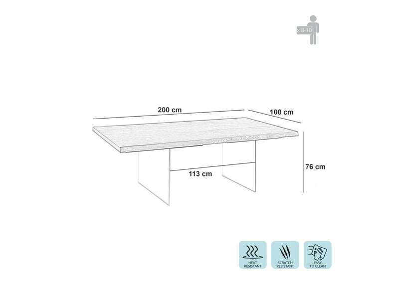 Table de salle à manger fixe en verre et chêne 8 places forest - chêne  - Conforama D