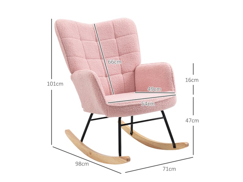  Fauteuil à bascule rose en imitation peau de mouton avec pieds en bois de hêtre, charge 120 kg  - Conforama C