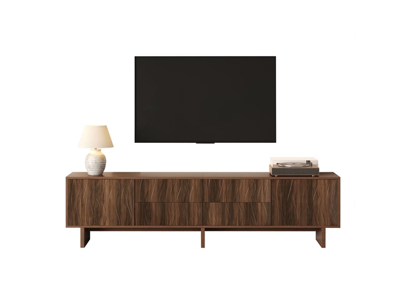  Meuble tv salon 2 portes 4 tiroir rangement meuble de salon style moderne 180x40x56cm noyer  - Conforama A