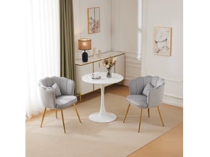 Lot de 2 fauteuils rembourrés en velours à dossier pétale avec coussins et pieds métalliques dorés, gris